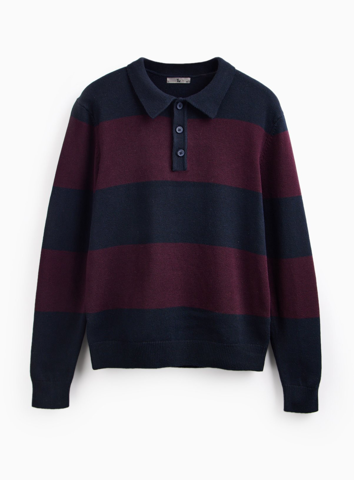 Dark Red Block Stripe Polo Shirt XL - Image 3 thumbnail